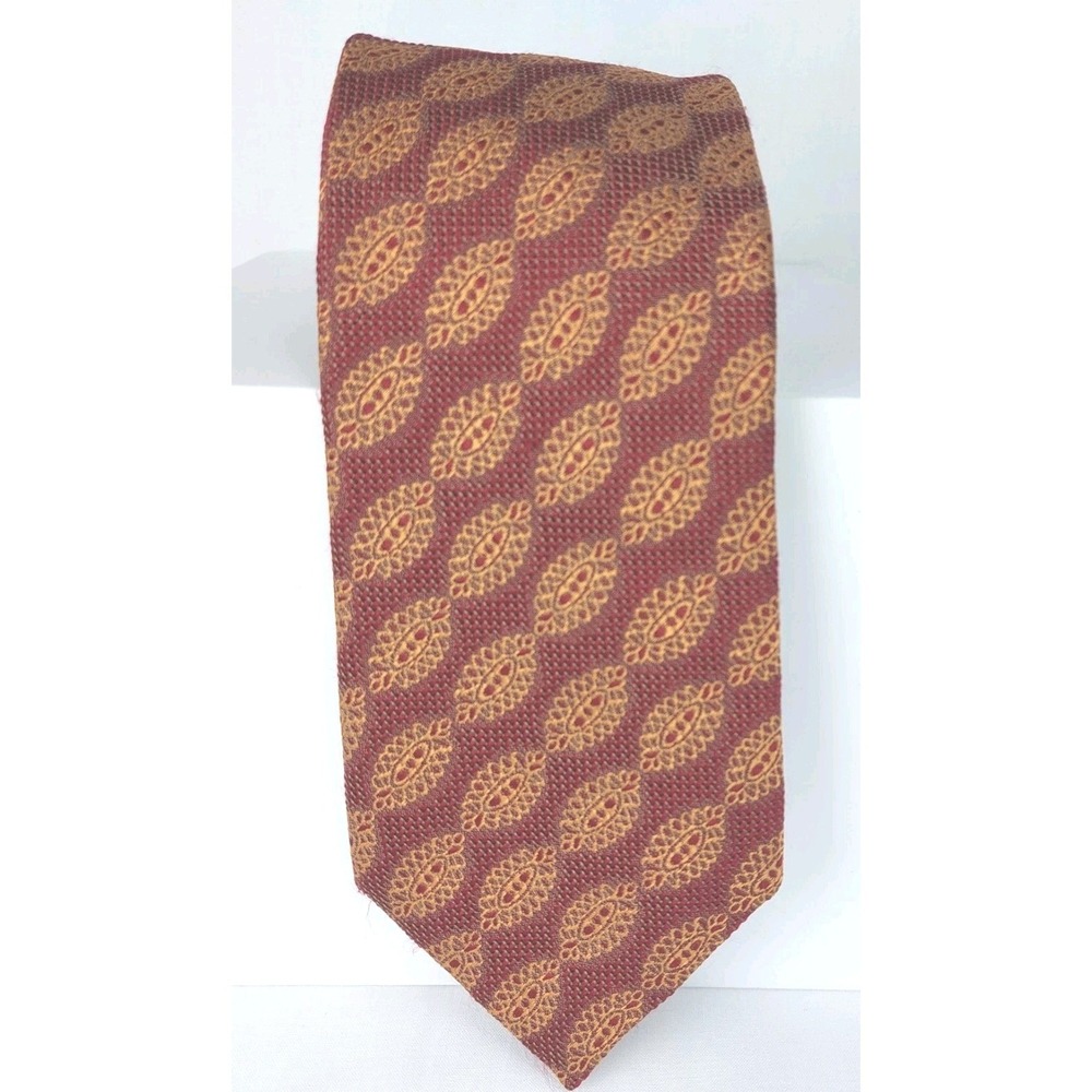 CHARVET Men's‎ 100% Silk Necktie FRANCE Luxury Designer Geometric Red/Gold EUC